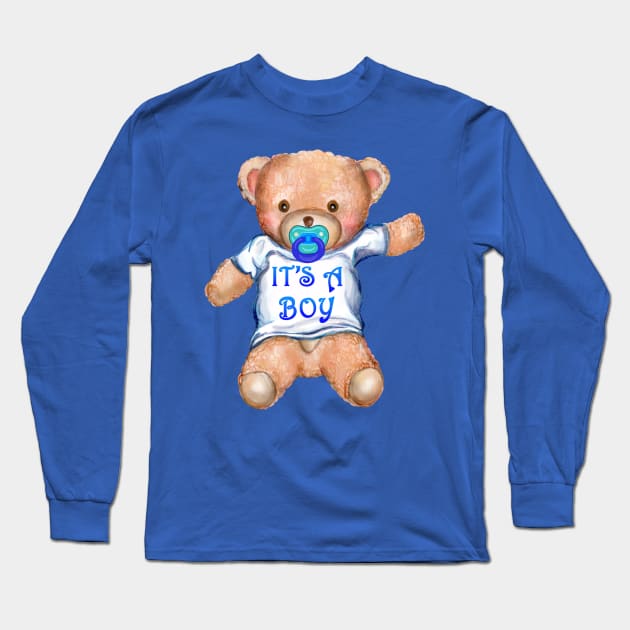 It's A Boy Teddy Bear with Pacifier Long Sleeve T-Shirt by Art by Deborah Camp